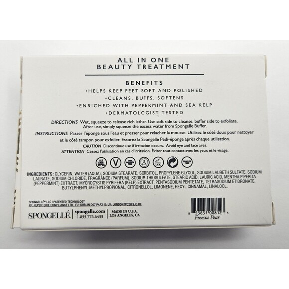 Spongelle Freesia Pear Pedi Buffer Built In Cleanse Exfoliate 3 Oz 30+ Uses New - Picture 2 of 2